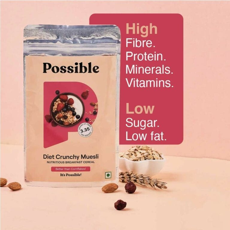Crunchy Diet Muesli nutrients- High fibre, protein, minerals & low suger & fat Crunchy Diet Muesli nutrients- High fibre, protein, minerals & low suger & fat